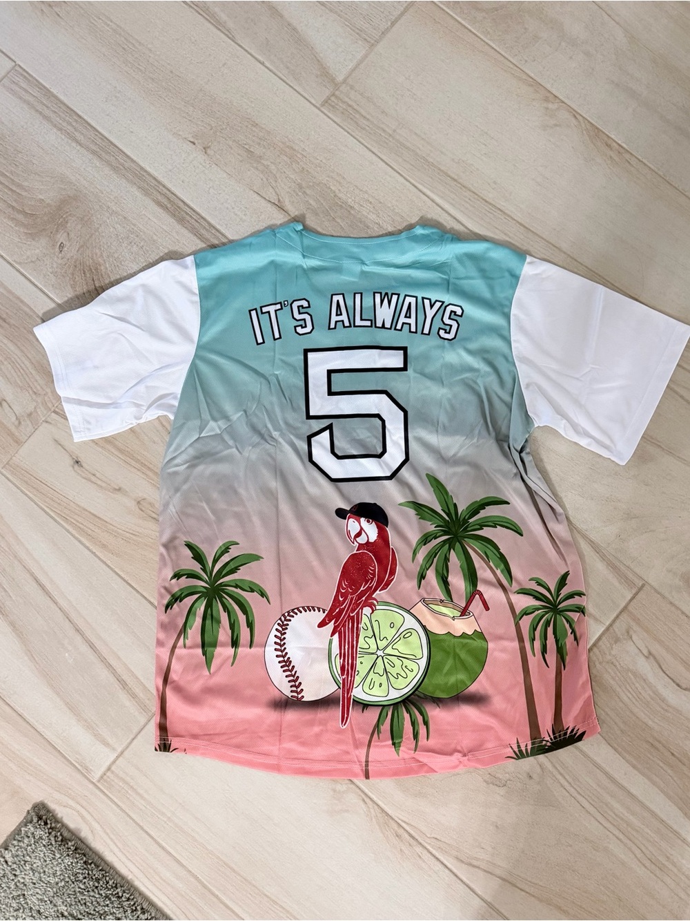 Margaritaville Teal to Pink Ombre Jersey with Parrot & Palm Graphic